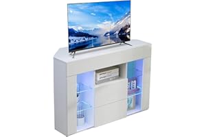 Dripex Meuble TV d'angle avec Lumières LED Brillant Convient pour Salon ou Chambre 100x68x40 cm, Blanc