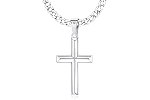 Roheafer 925 Sterling Silver Cross Necklace for Men with Stainless Steel Silver Cuban Chain Cross Pendant Necklace for Women Religious Gifts Jewellery 18" 20" 22" 24" 26" 30"