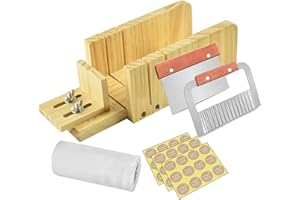 Artcome Juego de cortadores de jabón con función ajustable, molde de jabón de madera con cortador ondulado y recto de acero inoxidable