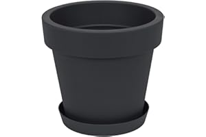 PROSPERPLAST Pot de Fleur avec Soucoupe en Plastique Lofly, Classique, 40 cm diam, Anthracite