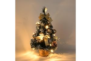 CRTEPST Mini LED Weihnachtsbaum Künstlich Klein Desktop Deko Tannenbaum mit LED Lichterkette Beleuchteter und Baumschmuck Weihnachtskugeln Künstliche Weihnachtsbäume Weihnachts 40CM