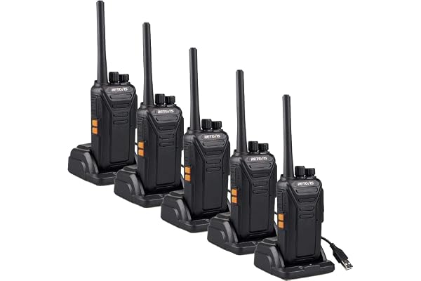 Retevis RT27 Talkie Walkie, Rechargeable avec Chargeur USB PMR446 sans Licence 16 Canaux VOX Toki Walki Professionnel pour Service de sécurité École Restaurant (Noir 5pcs)