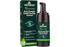 NOVEHA Demodex Eyelid Cleanser Foam | Extra Strength Tea Tree Oil Formula | Daily Face Wash for Eyelash, Demodex, MGD, Stye Eyes, Eye Irritations & Skin Dryness, 3,38 fl oz (100 ml)