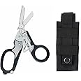NZXVSE 6 in 1 Emergency Response Shears, 6 Functions Scissors with Strap Cutter and Glass Breaker, Portable Pocket Multi Tool with Utility Holster (Square)