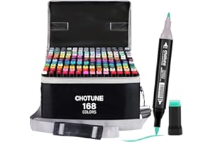 CHOTUNE Marcatore 168 Colori,Pennarelli Doppia Punta,Il Nuovissimo Set Di Pennarelli per Alcol con Pennino Fine e Pennino a Pennello,Marker Pen con Base,per Fumetti