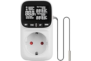 WIYETY Termostato presa 230 V con sonda, presa termostatica, riscaldamento, raffreddamento, termostato digitale, presa per terrario, rettile, incubatore, bianco