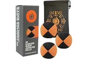 CASCADE JUGGLING 3 x Pro 110g Cascade Suede Juggling Balls - Quality Thud Balls & Bag - Set of 3 Beginner Juggling Set (Orange/Black)