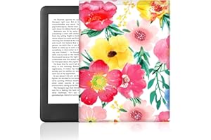 DOODLREAM Blooming Flowers eBook Reader Sleeve for 6" e-Reader, Watercolor Style Floral E-Reader Case with Snap Closure, Waterproof Fabric Double-Sided Printed E-Book Cover for Screen Protection