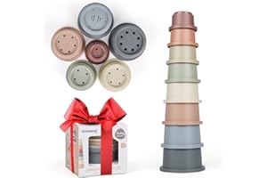 NORKBENG Tasse à Empilable Bébé pour 12 18 Mois, 8 Pièces Colorés gobelets Jouet Empilables Bébé,Jouets de Bain pour bébé Enfant Construction Jeux Gigognes Jeux,Éducatif Cadeau pour 6+ Mois Garçons Filles