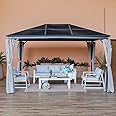 Danube Home Veora Gazebo Aluminum Frame With Polycarbonate Roof | Rectangle Shape With Curtain | Water And Uv Resistant Garden Patio Canopy | Modern Outdoor Furniture 3X4 Meter - Grey
