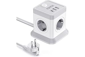 FDTEK Multipresa Cubo, Ciabatta Elettrica con 4 Prese AC e 1 USB C + 2 USB A, Ciabatta Multipresa con Interruttore e Protezione da Sovratensioni, Cavo 1,8 m, Adatta per Ufficio e Casa, 2500W/10A