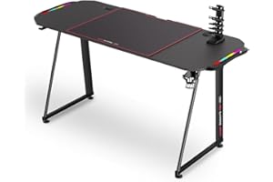 Mc Haus Gameplay Pro Carbon Red - Escritorio Gaming ergonómico con Luces LED y Estructura de Acero al Carbono
