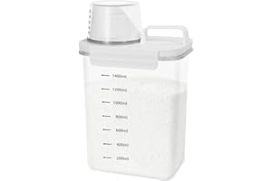 Zorplex 1800 ml Dispenser Detersivo con Misurino, Contenitori Ermetici Trasparenti per Detersivo in Polvere e Liquido, Scatole Salvaspazio Multifunzione per Bucato, Cereali, Zucchero e Alimenti Secch