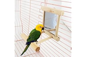 Gemini_malll Vogelsitzstange aus Holz mit Spiegel, lustiges Spielzeug für Papagei, Wellensittich, Sittich, Nymphensittiche, Sittiche, Sittiche, Sittiche, Finken, Lovebird, Amazon, Kakadu, Ara,