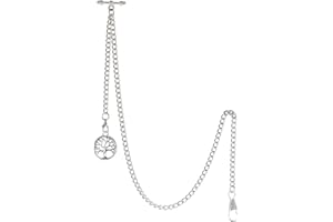 TREEWETO Taschenuhrkette mit T Bar Endstück Albert T-Bar Taschenuhr Kette mit Antiker Lebensbaum Anhänger und 2 Haken für Weste Knopfloch
