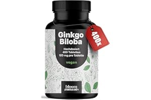 ‎BLOOM NATURALS BEAUTY SUPPLEMENTS Ginkgo Biloba Tabletten Hochdosiert - 6000mg, 400 Tabletten - davon 120mg Ginko Biloba pro Tablette, Leicht schluckbare Alternative zu Kapseln - Vegan & Produziert in Deutschland