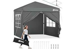 Sekey Pop Up Pavillon 3x3 Wasserdicht Stabil Winterfest, Faltpavillon 3 x 3 m, Camping Pavillion Faltbar Partyzelt mit Seitenwänden, Höhe Verstellbar in 3 Stufen, (Grau, Höhe 260)