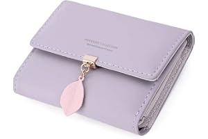 ANYWN Portfel damski z gładkiej i miękkiej sztucznej skóry, mały i krótki, w bardzo pięknych kolorach, z wieloma przegródkami, liliowy