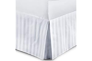 Nimsay Home Hotel Quality 100% Egyptian Cotton Stripe Sateen Satin Pleated Bed Base Valance - White - Single