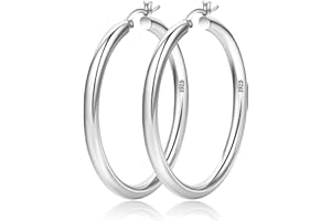 PRETOLE 4mm Thick Silver Chunky Earrings Steling Silver Post Hoops Earrings For Women Hollow Tube Hoop Earrings Thick Chunky Silver Hoops Hypoallergenic Lightweight Silver Hoop Large Earrings 20/30/40/50/60MM