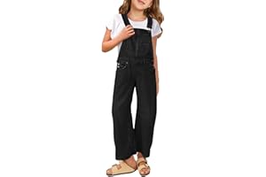 Haloumoning Denim Jumpsuit Mädchen Jeans Latzhose Kinder Ärmelloses Lange Hosen Overall Casual Loose Fit Strampler mit Taschen