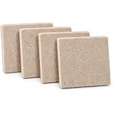 Orret Home 4 Adet Traverten Bardak Altlığı Doğal Taş &Ccedil;ay Bardağı Altlığı Dekoratif Kare Bardak Altı Seti 10x10 cm Kahve Finca