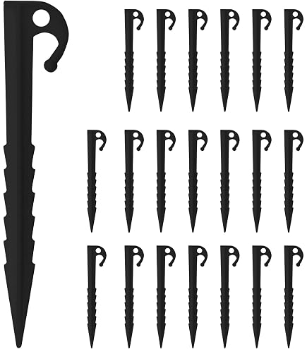 Bewudy 10 Stück Kunststoff Heringe, Erdnägel für Camping Zeltheringe mit Heringzieher-Loch Sandheringe 23cm Kunststoff Zeltnagel für Camping Garten Outdoor Strand Sport & Freizeit