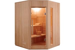 N NETSPA France Sauna - SN-ZEN3CPK - Sauna Vapeur Zen Angulaire - Poêle et Pierre Inclus - Puissance 3,5 KW - 3 Places Pack Complet, Bois