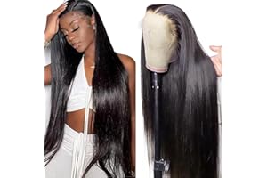 Gsoroel Parrucche Capelli Veri 13x1 Swiss Lace Front Human Hair Wig Straight Glueless Wig 1B Natural Black Brazilian Virgin Hair Pre Plucked With Natural Hairline 20 Inch