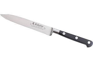 K SABATIER - Couteau Tomate 13 Cm Gamme Authentique - Acier Inoxydable - Manche Noir - 100% Forge - Entièrement Fabrique en France