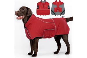Katzinst Hundejacke Wasserdichter, Warmer Hundemantel für Große Hunde, Leichte & Fleece Hundemantel, Hundejacke mit Reflektierender Streifen, Regentag, Border Collie Cheng Rot 2XL