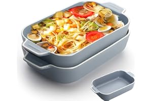 YFWOOD Lasagne Dish, 2PCS 9x5 inch Rectangular Ceramics Baking Dishes with Handle, Coloured Small Oven to Table Baking Dish Ideal for Oven Ceramic Baking Pan Lasagna Casserole Pan Individual Bakeware(Blue)