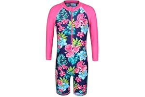 ZNYUNE Dziewczęcy jednoczęściowy kostium kąpielowy, ochrona przed słońcem, moda kąpielowa dla dzieci, długi, granatowy, 4-5 lat