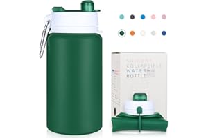 NAVTUE 550ml Collapsible Water Bottle, BPA Free Reusable Lightweight Leak-Proof Travel Silicone Water Bottle for Travel, Gym, Hiking, Office, Camping(Green)