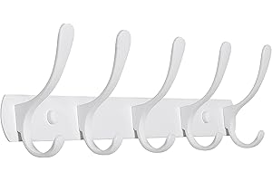 SKOLOO Moderno perchero de pared con 5 ganchos, perchero de pared de metal para colgar abrigos, mochilas, etc. Perchero de pared blanco