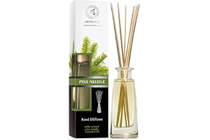 Pine Reed Diffuser w/ Natural Pine Oil 100ml Glass Bottle - Fresh & Long Lasting Fragrance - Diffuser Gift Set w/ 8 bamboo St