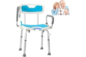 Jopassy Sedia da doccia, con schienale rimovibile e braccioli reversibili, sgabello da doccia regolabile in altezza, con piedini in gomma antiscivolo,carico massimo 136 kg