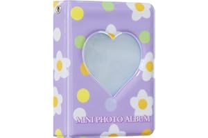 RUNRAYAY Flower Kpop Photocard Binder, Purple 3 Pouces Love Heart Hollow Photocard Holder Book Sleeves, 40 Pockets A5 Binder Mini Photo Album for Business Card Holder