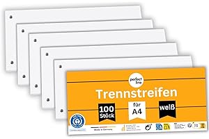 ‎PERFECT LINE perfect line 100 Przekładki do Segregatora, Kartonowe Przekładki do Segregatorów z Recyklingu, Separatory do Segregatora Made in Germany, Przekładki Wielokolorowe, biały, Dziurkowane