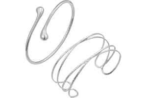 ChAusa 2 Pcs Bracelet Upper Arm Cuff Bracelet Adjustable Upper Arm Bracelet with Smooth Opening Minimalist Style Punk Bracelet Metal Jewellery Open Arm Bracelet for Most Girls, Women.