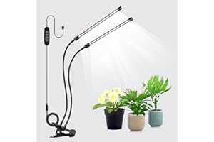 Melofo LED Grow Lights Bars for Indoor Plants Red White 6000k/660nm Full Spectrum 40 LEDs Lights with 10 Dimming Level and Timer 3 Lighting Modes Clip-on 360°Adjustable Gooseneck 2-Heads Grow Lamp