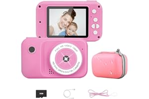 EIEVEY Kinder Kamera inkl.Tragetasche 2,4" Bildschir 1080P HD Kinderkamera Selfie Digitalkamera 32G SD-Kart Geschenke für 3-12 Jahre Jungen und Mädchen für Geburtstagsgeschenk Weihnachten Spielzeug (Rosa)