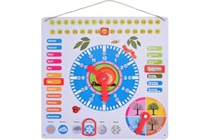 ewtshop® Lernuhr aus Metall, farbenfrohe Lerntafel mit Datum, Uhrzeit und Jahreszeiten auf einfache und spielerische Art Lernen