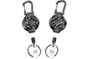 MNGARISTA Lot 2 Porte-clés rétractable, version améliorée, Rétraction 283,5 g, Cordon en acier inoxydable de 80 cm, Porte-badge avec mousqueton renforcé, Enrouleur de badge en fibre de carbone 3K