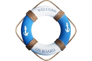 Fangoo Decoración Náutica Boya Salvavidas para Colgar en la Pared del Hogar - Tema de Playa (Blanco y Azul)
