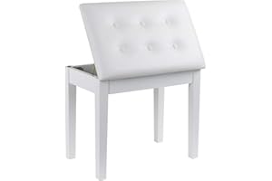 GRANDMA SHARK Piano Stool, Dressing Table Stool, Single Seat Keyboard Bench with Storage Compartment, Soft Faux Leather Padded Seat (White)