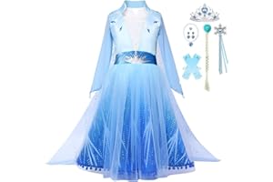 Snyemio Vestito Elsa per Bambina Ragazza Costume Regina Ghiacco Blu Abito Principessa Carnevale Cosplay con Accessori