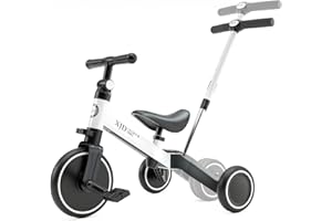 XJD 3 en 1 Vélo Draisienne Tricycle pour Enfants de 1-3 Ans Premier Vélo d'Entraînement d'Équilibre Véhicule avec Pédale Cadeau pour Filles Garçons Léger (Blanc+Putter, Tricycle)