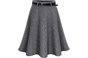 BIILYLI Donna Vintage Elegante Lana Vita Alta Gonne A-Linea Colore Solido Inverno Autunno Caldo Midi Gonna Vita Elastica