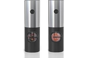 JOQINEER Molinillo eléctrico de sal y pimienta con batería automática, operación con una sola mano, grosor ajustable, recargable, salero y pimentero, molinillo de pimienta,Silver